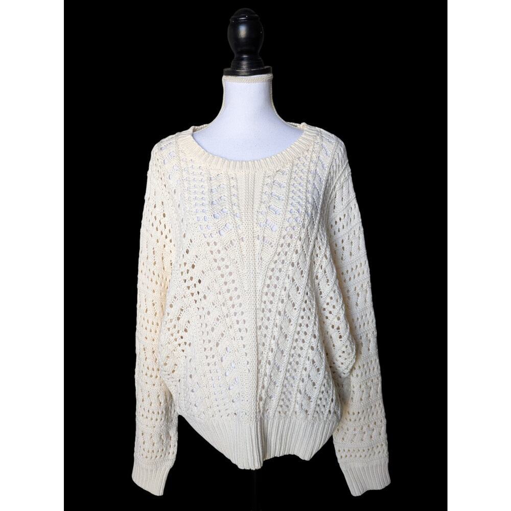Entro Ivory Crochet Oversized Chunky Knit Sweater Size Large Cottagecore Boho